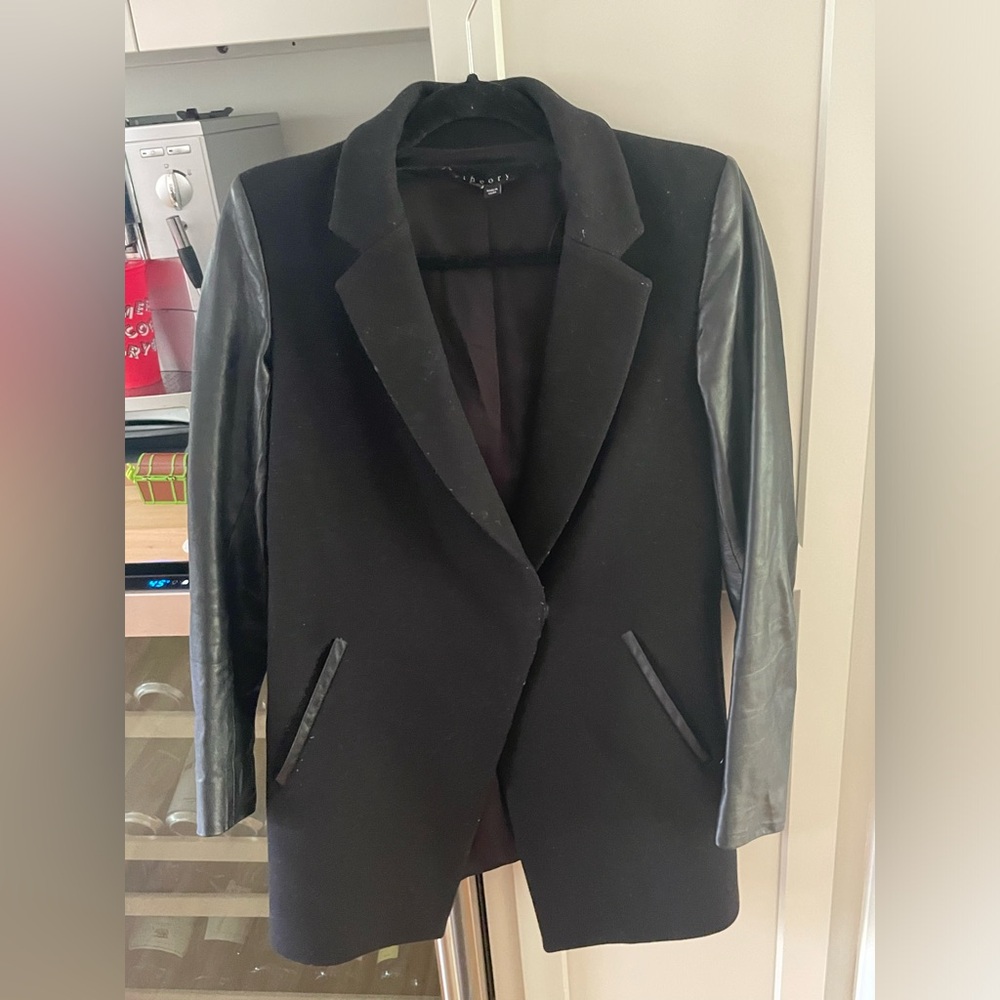 Theory black jacket with leather detail